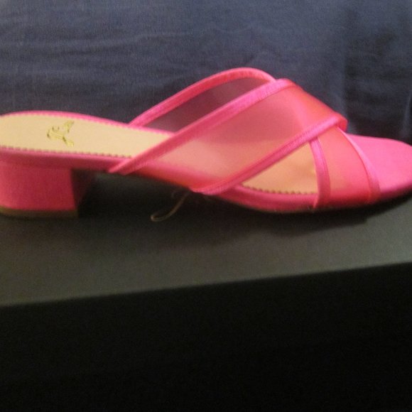 size 9 J.Crew florescent pink FLORENCE sandal slides mules low heel - Picture 4 of 7